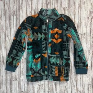 Columbia Kids Fleece Jacket Geometric Print Full Zip Teal Orange Gray Size M